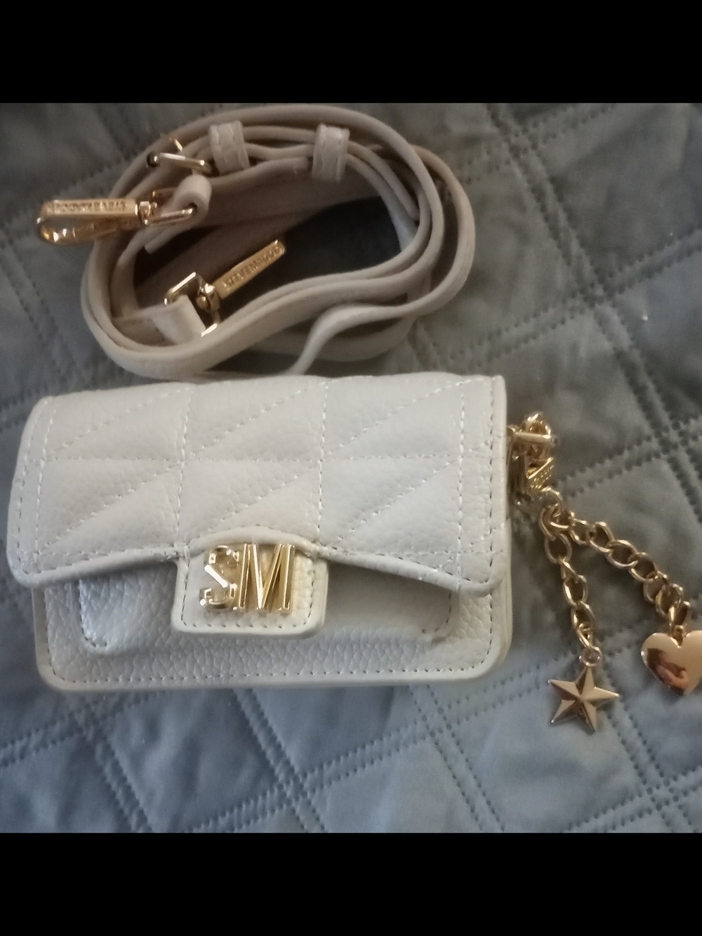 Steve Madden White Quilted Mini Crossbody with Gold Charm Chain - Picture 4 of 10